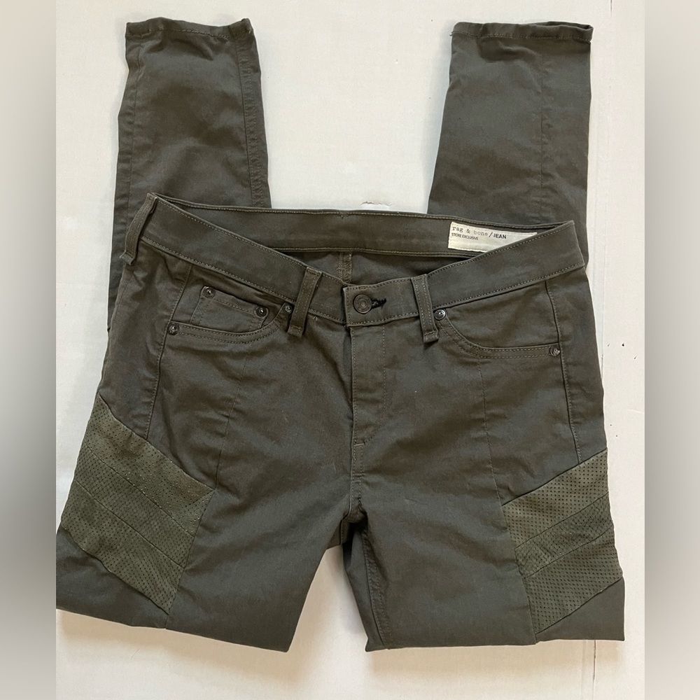 Rag & Bone Army Green Leather Accent Pants Size 29